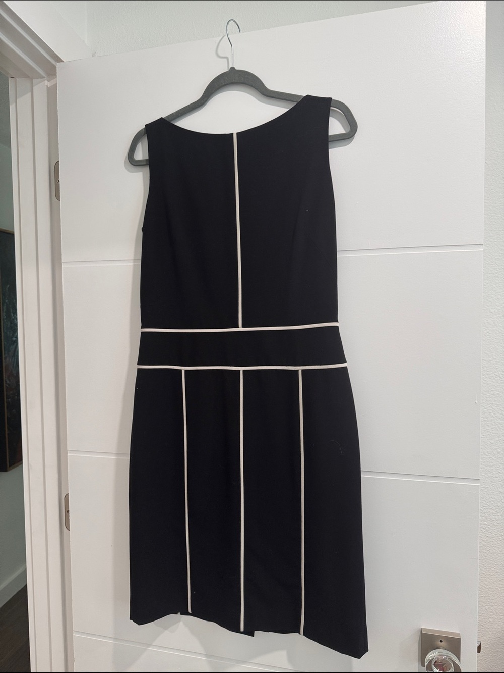 Classic Black Sheath Dress with Ivory Piping. Very Chanel like.